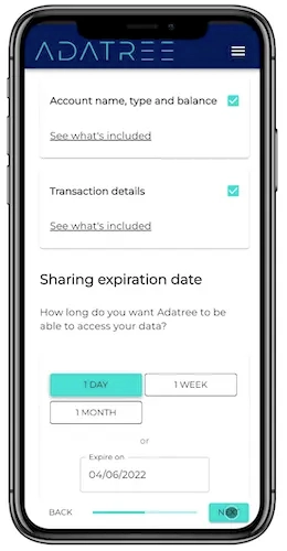 Adatree consent flow on iphone